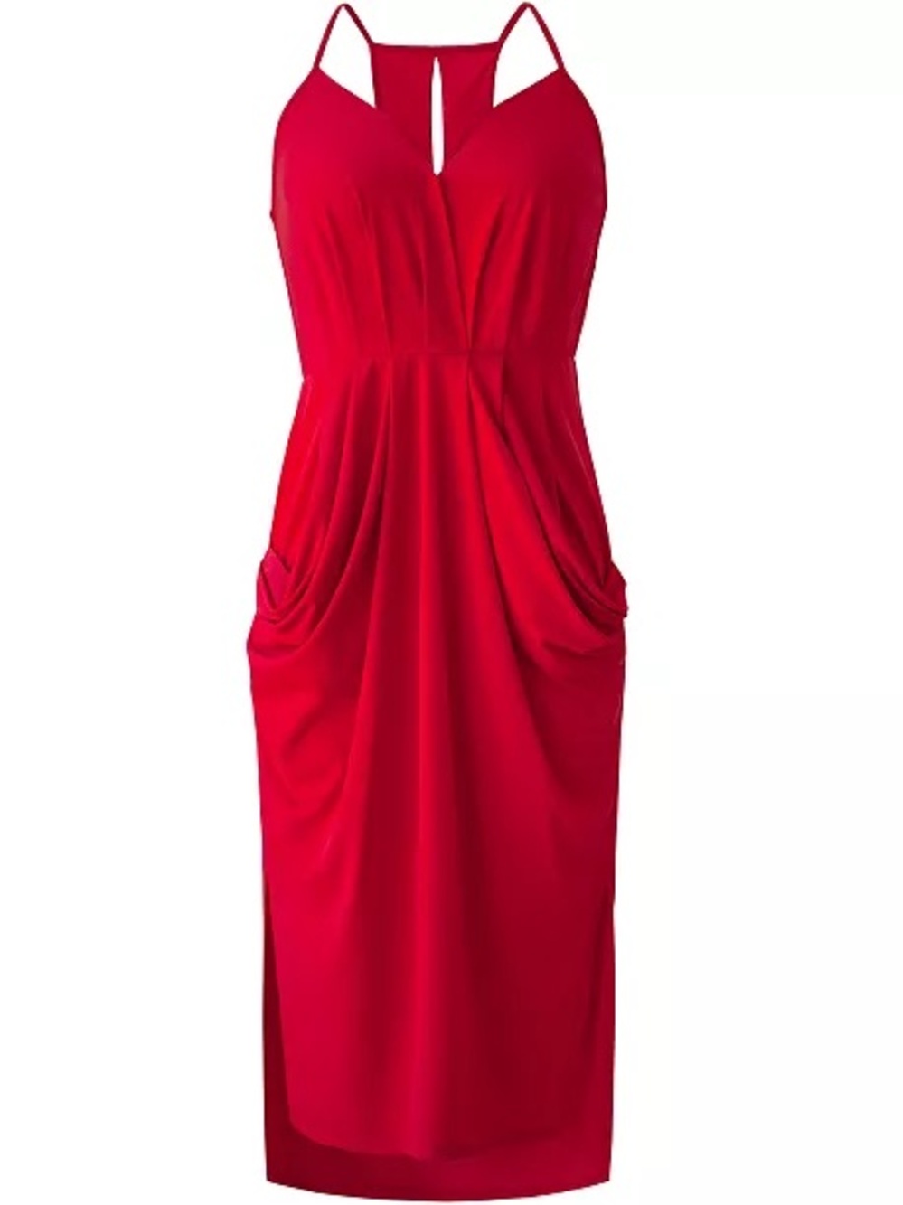 BCBGeneration Stretchy Matte Jersey Slouch Pocket Keyhole Dress Red Small